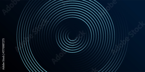 Blue abstract background with glowing circles. Swirl circular lines pattern. Geometric spiral. Twirl element. Modern graphic design. Futuristic technology concept.