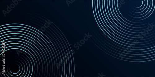 Blue abstract background with glowing circles. Swirl circular lines pattern. Geometric spiral. Twirl element. Modern graphic design. Futuristic technology concept.