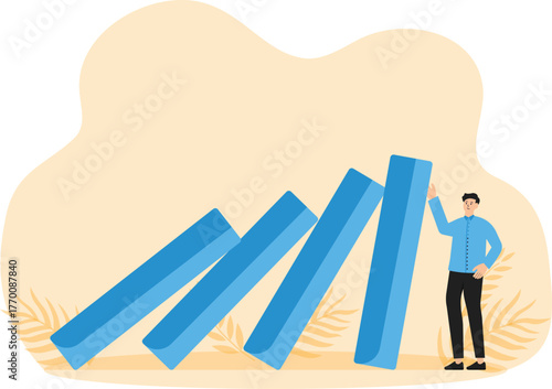 Business crisis management and risk protection, insurance or help and support effect in economic crisis concept, businessman help stop or protect collapsing dominos.Animations
