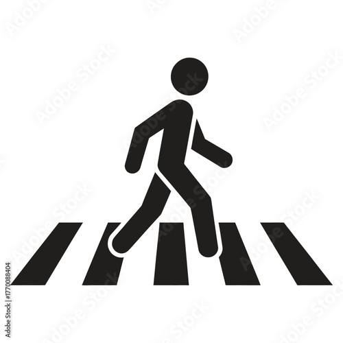 Pedestrian crossing the street on crosswalk isolated on white background silhouette of a person walking.