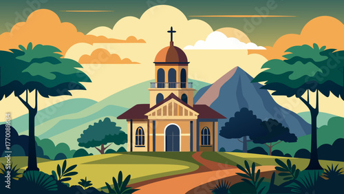 Church in the countryside landscape view