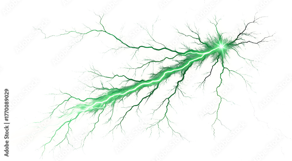 Fototapeta premium Electrical green toxic lightning isolated on white or transparent background