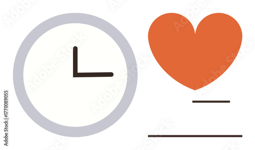 Clock and heart icon with lines suggesting prioritization, balance, time management, and passion. Ideal for self-care, scheduling, lifestyle balance, motivation, focus planning and wellness