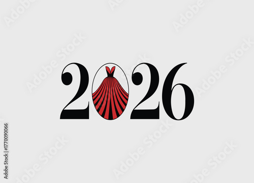 Elegant 2026 Fashion Event Invitation Graphic Design with Red Dress Illustration for Upcoming Fashion Week