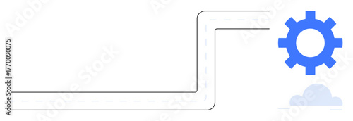 L-shaped pipeline connecting to a blue gear symbol above a cloud. Ideal for automation, innovation, process, technology, workflow efficiency, cloud computing, digital transformation. Simple flat