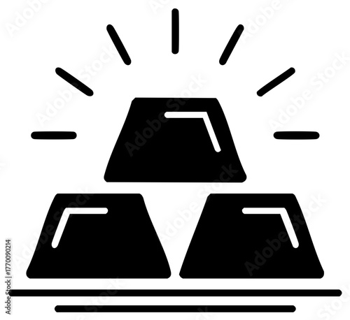 Stack of shining gold bars simple black glyph icon. Vector illustration for wealth, investment, and finance.
