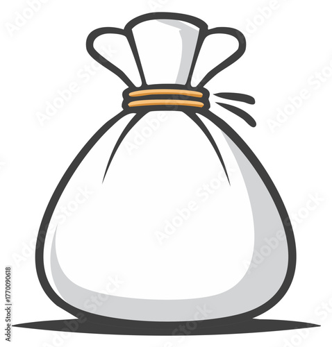 Sack cartoon vector, full bag with rope tied. Pouch illustration for money or goods