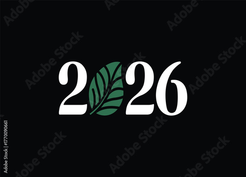 Sustainable Future Aspirational 2026 Logo with Green Leaf Incorporating Nature and Progress Optimistic Outlook