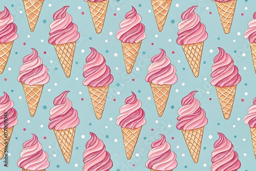 pink ice cream,pattern on pastel blue background