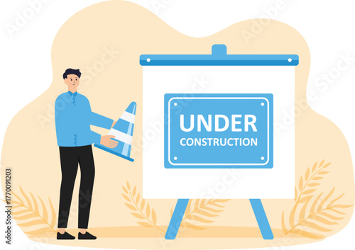 Website development and Developers team solving errors and bugs. Website maintenance process and under construction page concept 
