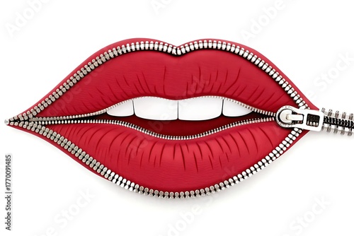 zipper in shape of lips on white background