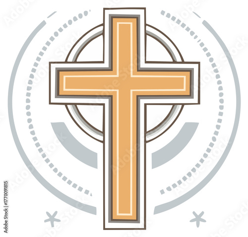 Illustration of a religious cross symbol in a minimalist and graphic style, with circular design