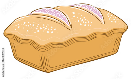 Deliciously baked sweet bread loaf illustration with sugar sprinkles and decorative cuts