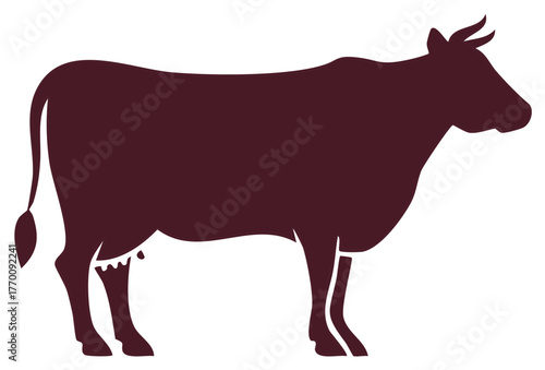 Dark Red Cow Silhouette Vector Illustration Farm Animal Dairy Cattle Minimalist Graphic Design Element