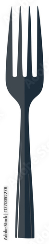 Modern four tined dining fork utensil in a sleek dark grey graphic illustration design