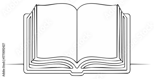 Minimalist Open Book Illustration in Continuous Line Art Style for Education and Reading