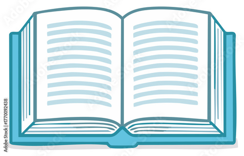 Open blue book with lined pages illustration simple design