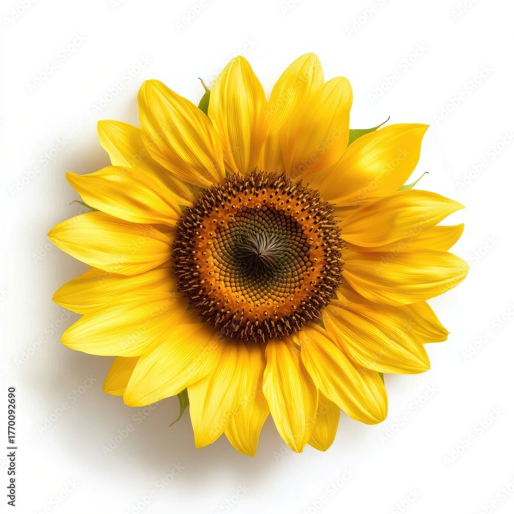 Fototapeta premium Vibrant Sunflower Bloom on White Background with Detailed Petals and Center Texture for Nature and Floral Designs
