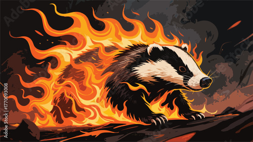 Skunk With Fire Burning Illustrator Artwork Banner Background Design Template 