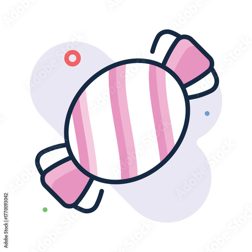 Brightly wrapped candy flat outline icon, a sweet treat for the holiday season