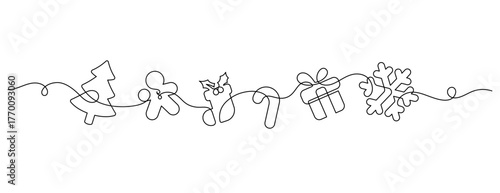 christmas ornament cute icon symbol one line drawing continuous