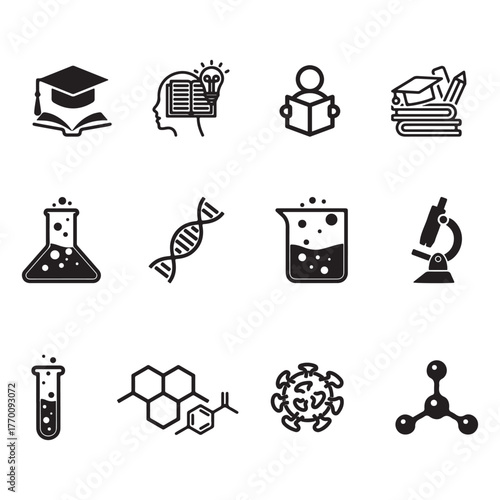 Education Science and Laboratory Equipment Icon Vector Set