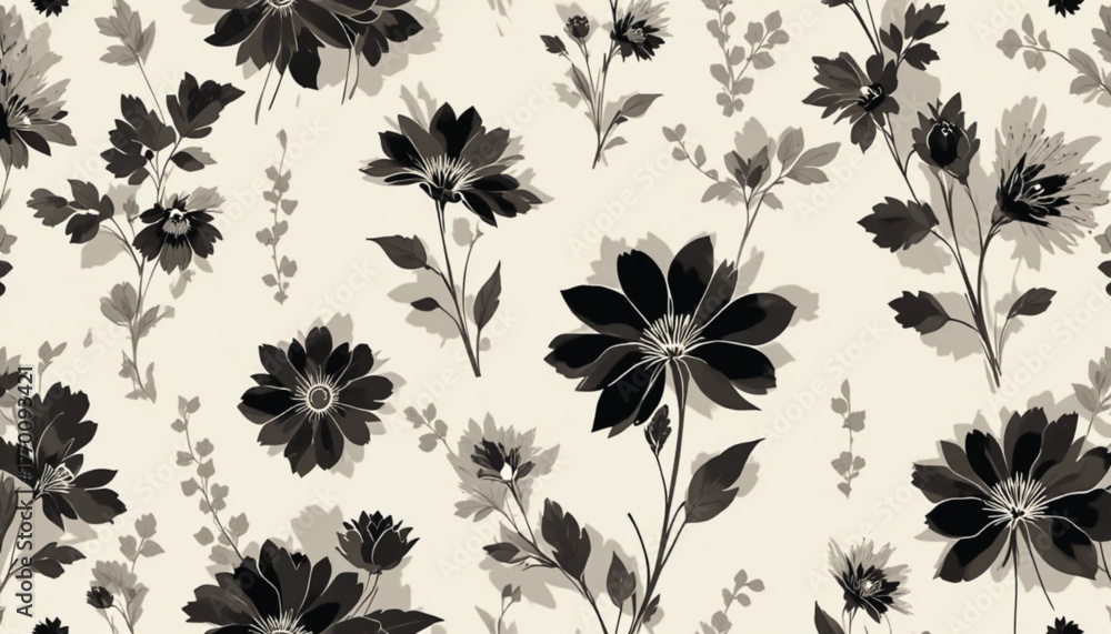 Fototapeta premium Delicate Wildflower Silhouette Pattern, Elegant Vector Botanical Design. Ai Generate.