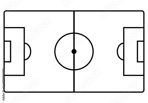 Minimalist Soccer Field Outline A Simple Black and White Illustration of a Football Pitch with Goals and Center Circle