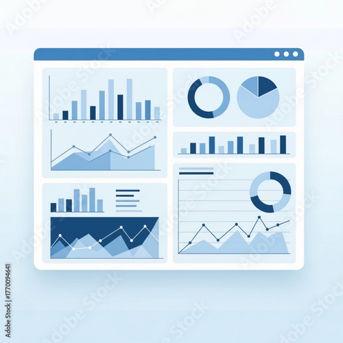 Business analytics dashboard displaying charts and graphs for data analysis and visualization in digital interface