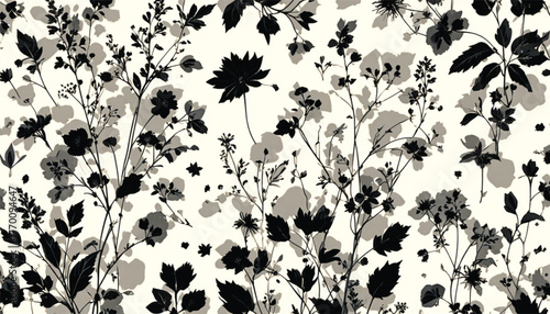 Minimalist Floral Vector Pattern in Black and White Silhouette Style Ai Generate
