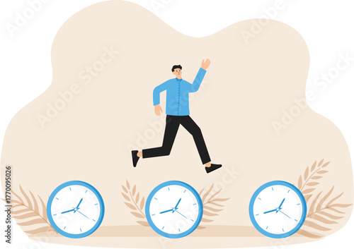 time management technique and Set the time to rush. businessman walking on clock time group. Self-discipline and time discipline and task deadline concept
