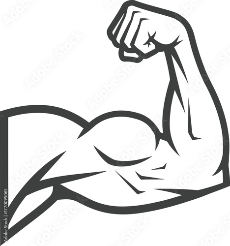 Stylized Arm Flexing Muscle Power Symbol in Bold Outline Design for Fitness and Strength Concepts Depicting Physical Training
