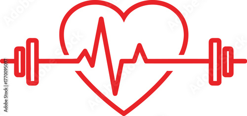 Heart and Fitness Concept with Barbell and Heartbeat Line Illustrating Health and Wellness Representing Active Lifestyle and Exercise for Cardiovascular Health