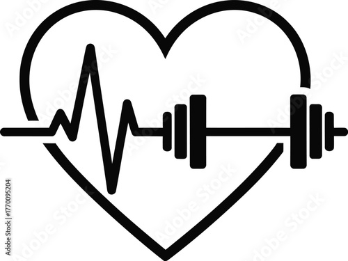 Heartbeat dumbbell workout logo design for fitness and wellness symbolizing healthy lifestyle strength and cardiovascular health combined with the love for exercise in vector illustration
