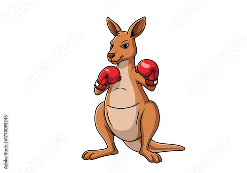 Cartoon illustration of a kangaroo wearing red boxing gloves in a fighting stance.