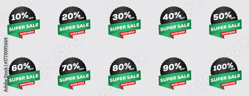 Green, Red, and Black Sales & Discount Badge Vector Collection