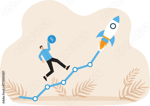 teamwork on start-up project startup. Businessman running rocket, investment and idea new project launch. the company launched a new acceleration product started.
