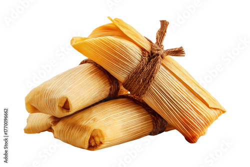 Wallpaper Mural Venezuelan tamales wrapped in corn husk, tied with rustic rope, isolated on white transparent background, representing traditional South American cuisine Torontodigital.ca