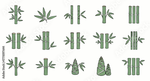 Collection of Bamboo Plant Icons Nature-Inspired Designs for Various Applications