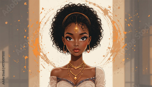 Trendy Flat Vector Portrait of African Woman in Boho Fashion, Ai Generate