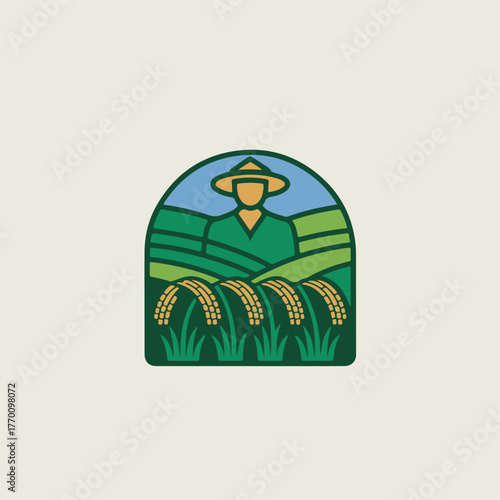 vector illustration of a green field and farmer 
