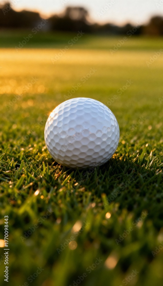 Obraz premium Close-up of a white golf ball on manicured green grass. 