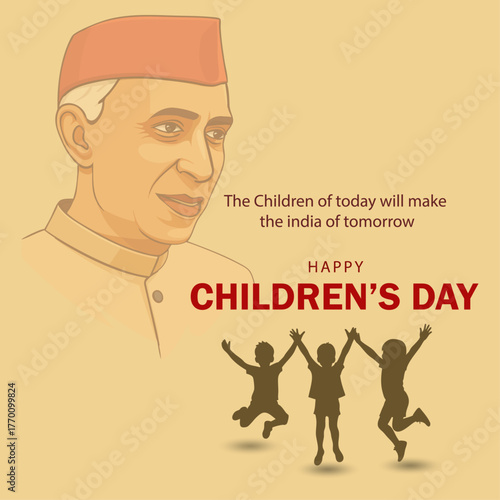 Jawaharlal Nehru Children’s Day Poster with Kids Silhouette