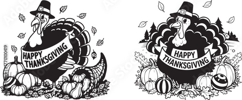 Collection of thanksgiving day silhouettes featuring autumn elements and festive icons