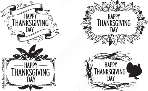 Collection of diverse thanksgiving day silhouettes featuring traditional autumnal elements and festive symbols