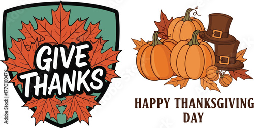 Collection of thanksgiving day silhouettes featuring autumnal elements and festive symbols