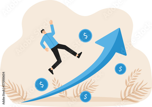 Financial crisis and capital devaluation and risky investment strategy. unexpected stock market decline and loss of money, The parable of the downward arrow is an economic crisis.
