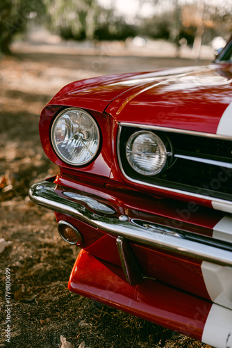 Red vintage car closeup details
