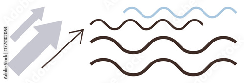 Arrows moving toward varying waves, symbolizing energy flow, transition, and transformation. Ideal for concepts of motion, energy, direction, change systems innovation and fluid dynamics. Simple