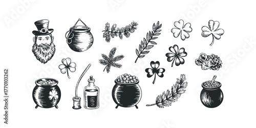 Collection of St. Patrick's Day Symbols in Sketch Style